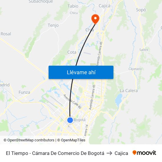 El Tiempo - Cámara De Comercio De Bogotá to Cajica map