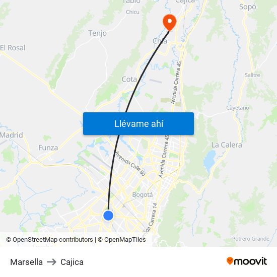 Marsella to Cajica map