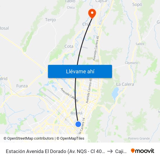 Estación Avenida El Dorado (Av. NQS - Cl 40a) to Cajica map