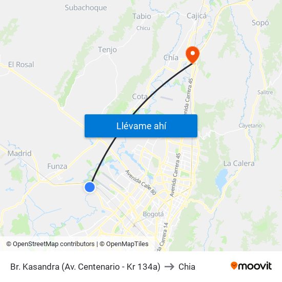 Br. Kasandra (Av. Centenario - Kr 134a) to Chia map
