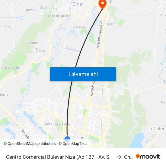 Centro Comercial Bulevar Niza (Ac 127 - Av. Suba) to Chia map