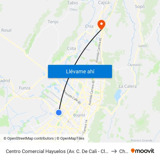Centro Comercial Hayuelos (Av. C. De Cali - Cl 20) to Chia map