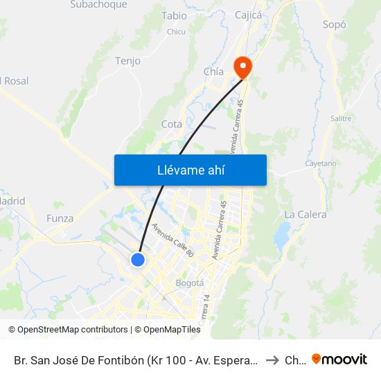 Br. San José De Fontibón (Kr 100 - Av. Esperanza) to Chia map