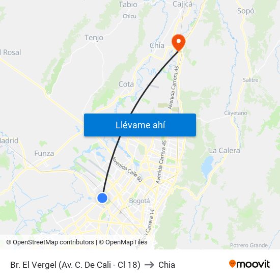 Br. El Vergel (Av. C. De Cali - Cl 18) to Chia map