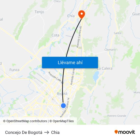 Concejo De Bogotá to Chia map