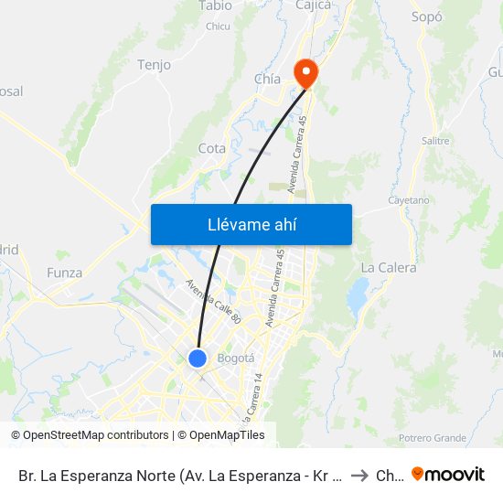 Br. La Esperanza Norte (Av. La Esperanza - Kr 69d) to Chia map