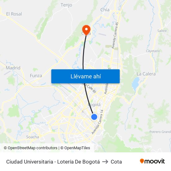 Ciudad Universitaria - Lotería De Bogotá to Cota map