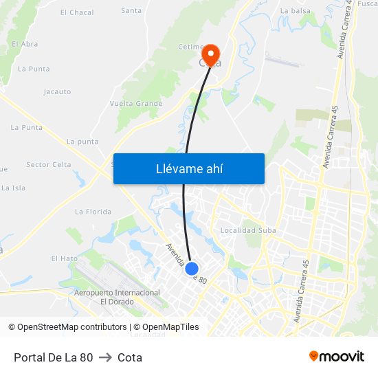 Portal De La 80 to Cota map
