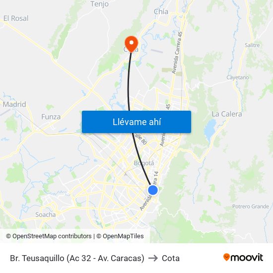 Br. Teusaquillo (Ac 32 - Av. Caracas) to Cota map