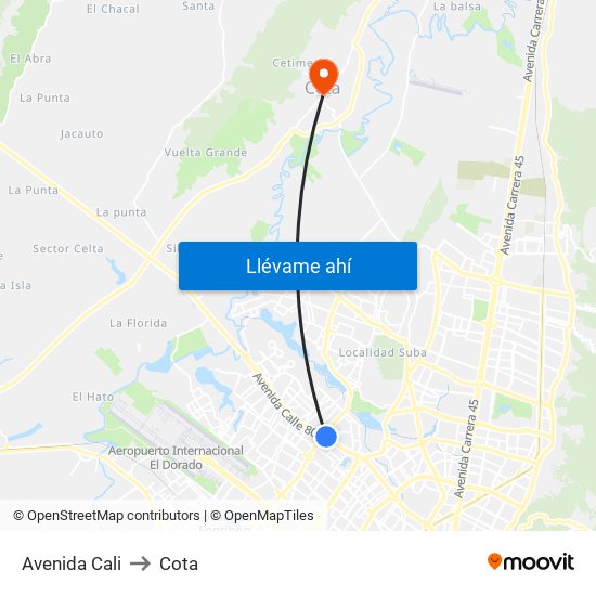 Avenida Cali to Cota map