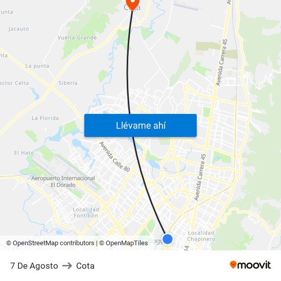 7 De Agosto to Cota map
