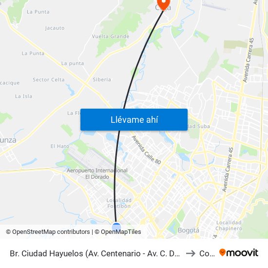 Br. Ciudad Hayuelos (Av. Centenario - Av. C. De Cali) to Cota map