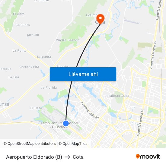 Aeropuerto Eldorado (B) to Cota map