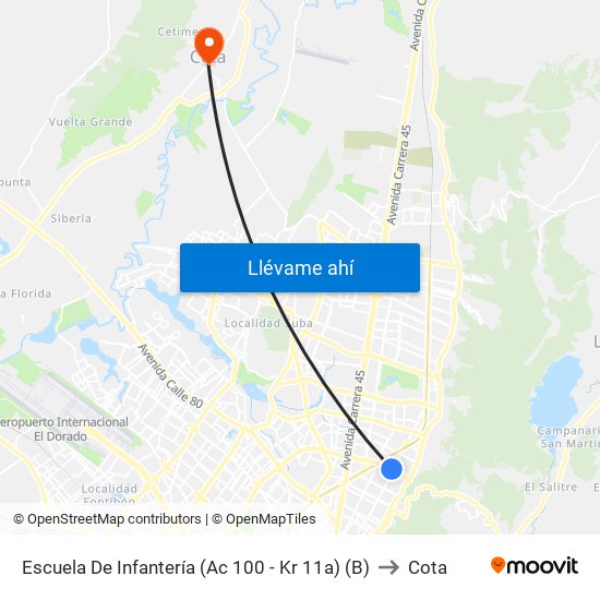 Escuela De Infantería (Ac 100 - Kr 11a) (B) to Cota map