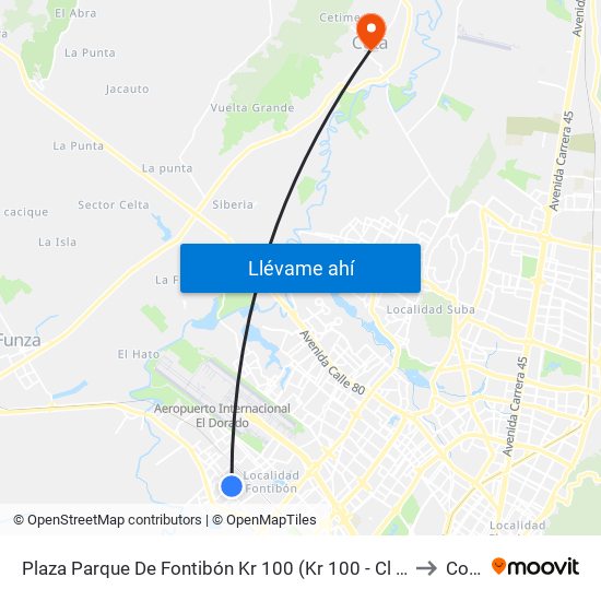 Plaza Parque De Fontibón Kr 100 (Kr 100 - Cl 17a) to Cota map