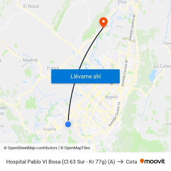 Hospital Pablo VI Bosa (Cl 63 Sur - Kr 77g) (A) to Cota map