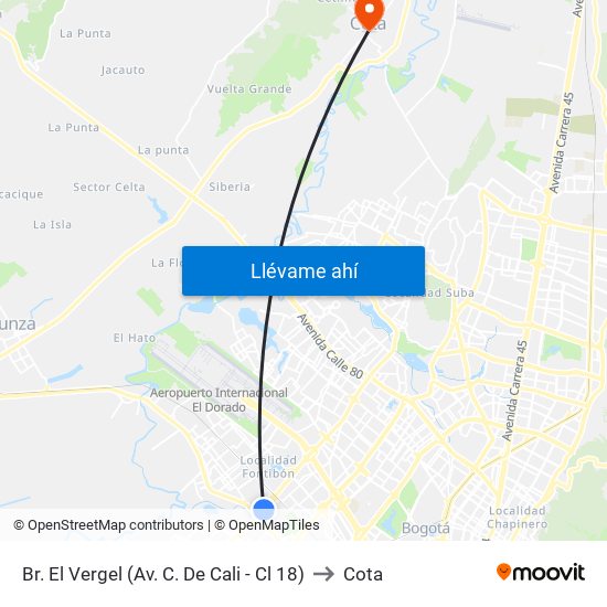 Br. El Vergel (Av. C. De Cali - Cl 18) to Cota map