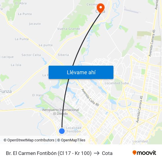 Br. El Carmen Fontibón (Cl 17 - Kr 100) to Cota map