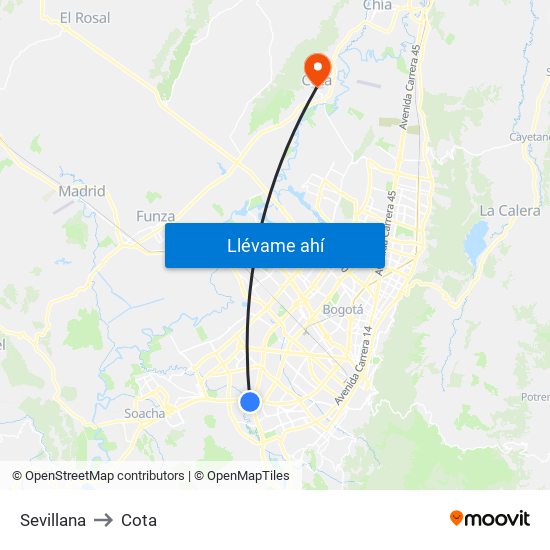 Sevillana to Cota map