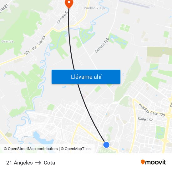 21 Ángeles to Cota map