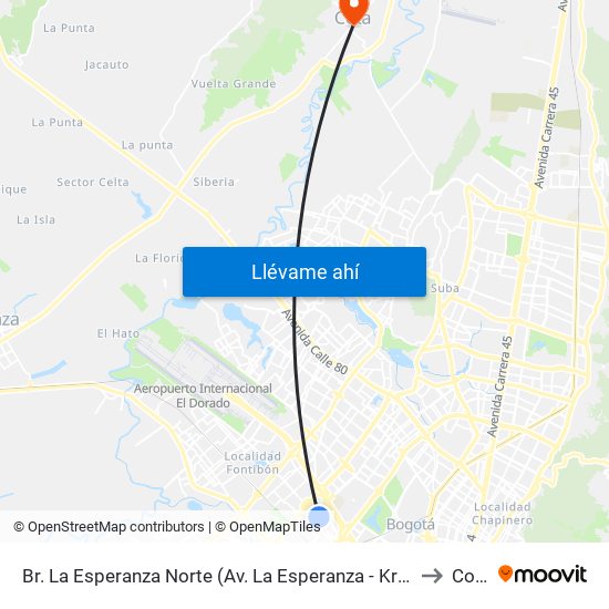 Br. La Esperanza Norte (Av. La Esperanza - Kr 69d) to Cota map