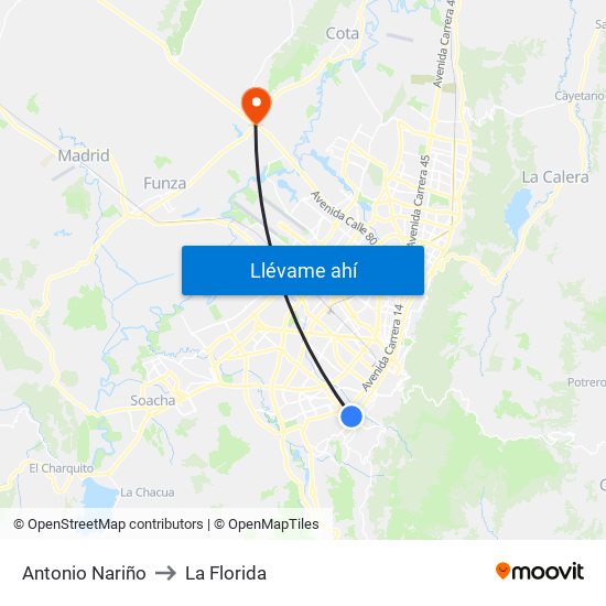 Antonio Nariño to La Florida map