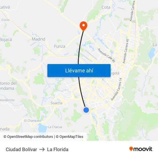 Ciudad Bolívar to La Florida map