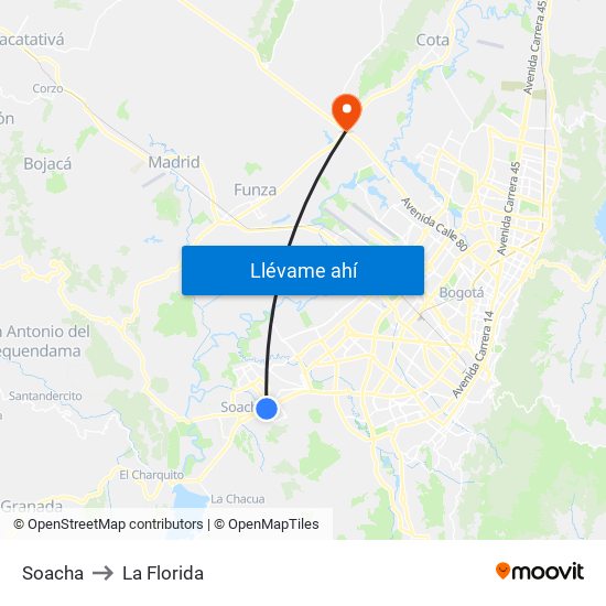 Soacha to La Florida map