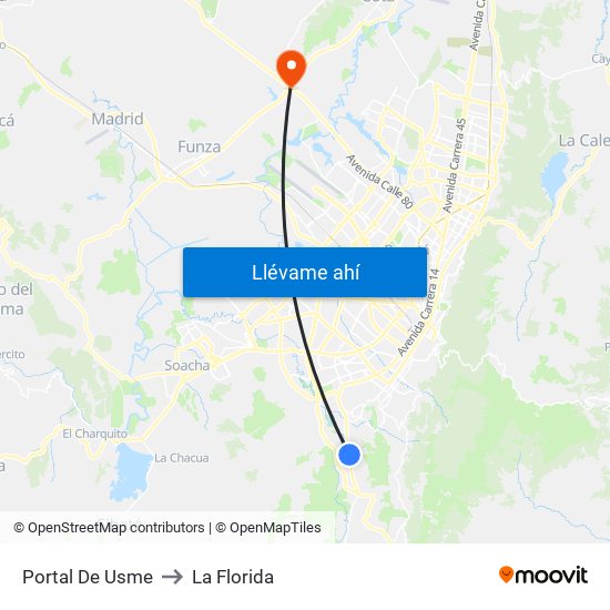 Portal De Usme to La Florida map