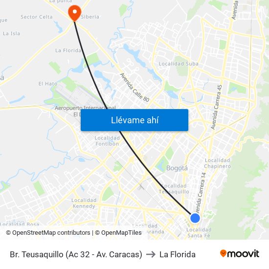 Br. Teusaquillo (Ac 32 - Av. Caracas) to La Florida map