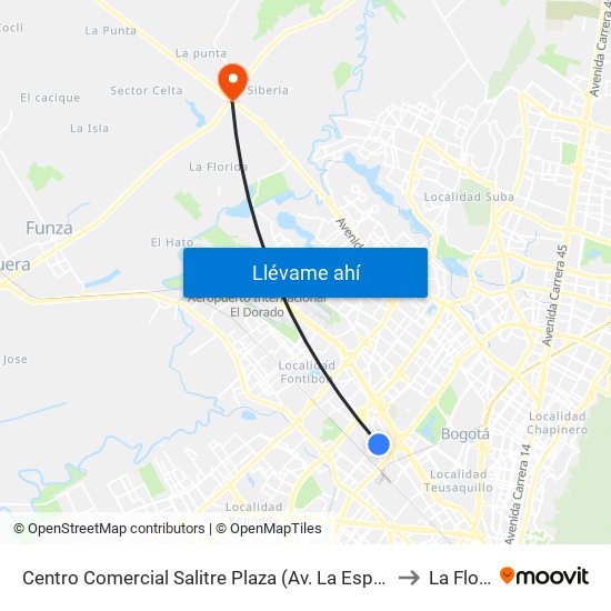 Centro Comercial Salitre Plaza (Av. La Esperanza - Kr 68b) to La Florida map