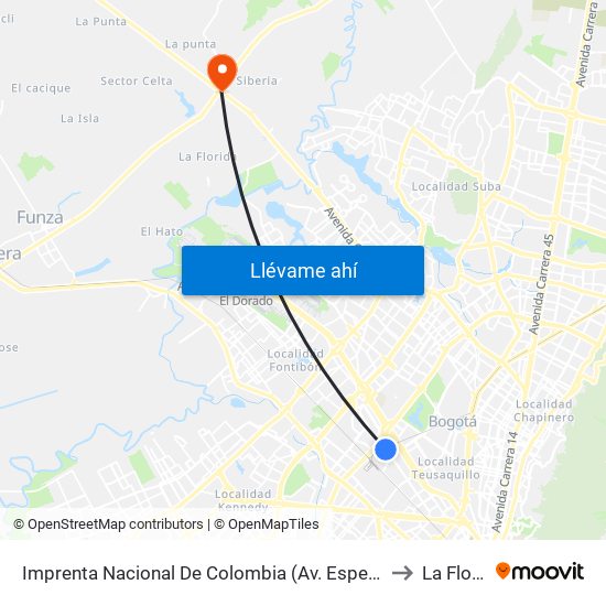 Imprenta Nacional De Colombia (Av. Esperanza - Kr 66) to La Florida map