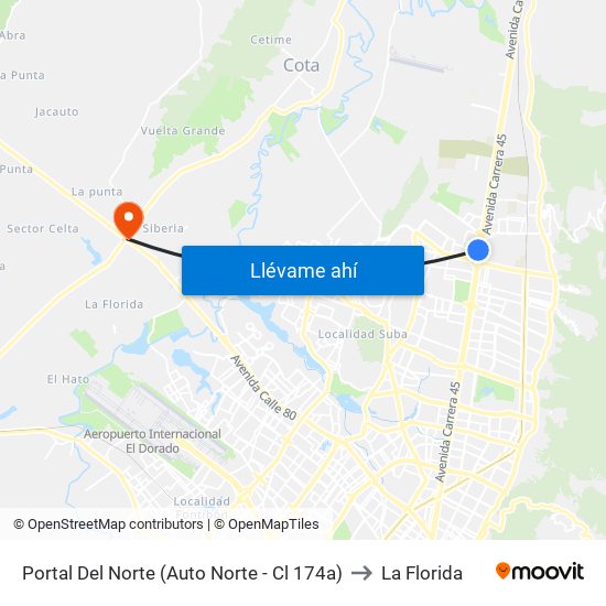 Portal Del Norte (Auto Norte - Cl 174a) to La Florida map