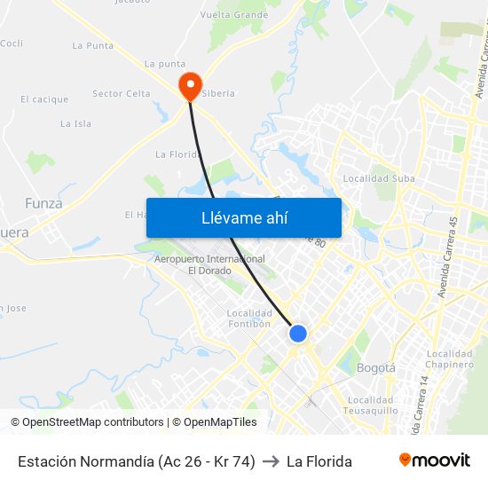 Estación Normandía (Ac 26 - Kr 74) to La Florida map