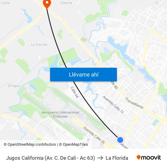 Jugos California (Av. C. De Cali - Ac 63) to La Florida map