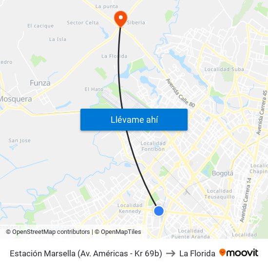 Estación Marsella (Av. Américas - Kr 69b) to La Florida map