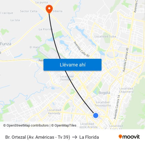 Br. Ortezal (Av. Américas - Tv 39) to La Florida map