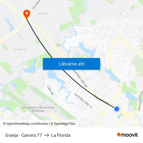 Granja - Carrera 77 to La Florida map