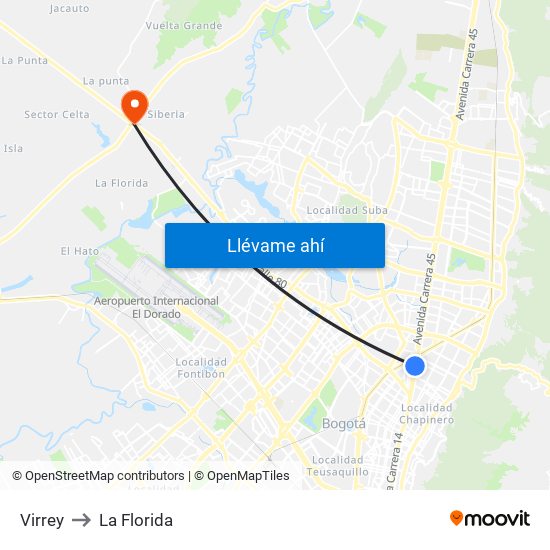 Virrey to La Florida map