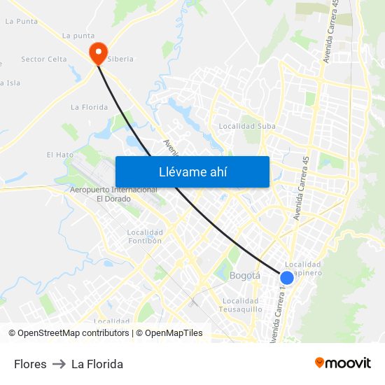 Flores to La Florida map