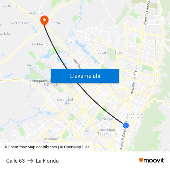 Calle 63 to La Florida map