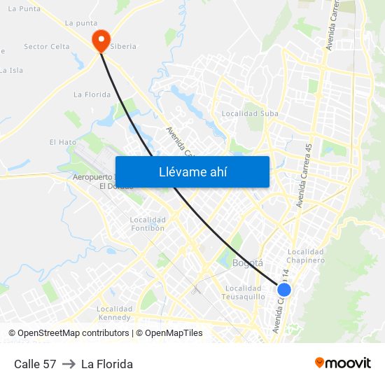 Calle 57 to La Florida map