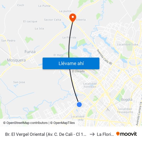 Br. El Vergel Oriental (Av. C. De Cali - Cl 10b) (A) to La Florida map