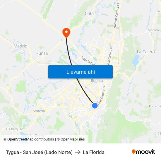 Tygua - San José (Lado Norte) to La Florida map