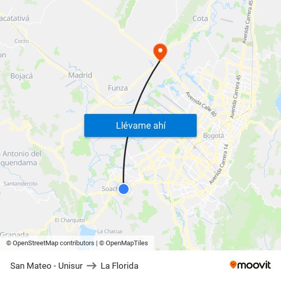 San Mateo - Unisur to La Florida map