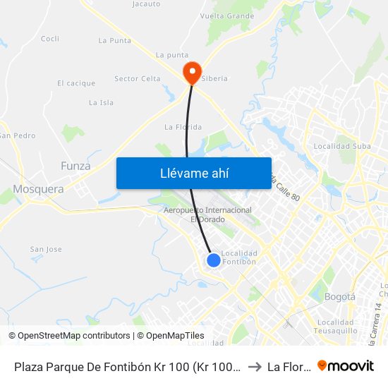 Plaza Parque De Fontibón Kr 100 (Kr 100 - Cl 17a) to La Florida map