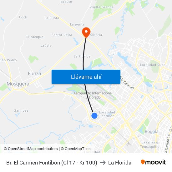 Br. El Carmen Fontibón (Cl 17 - Kr 100) to La Florida map