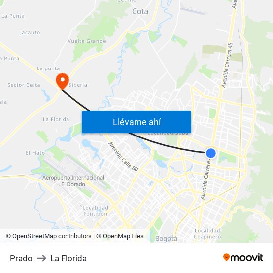 Prado to La Florida map