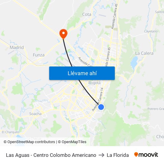 Las Aguas - Centro Colombo Americano to La Florida map