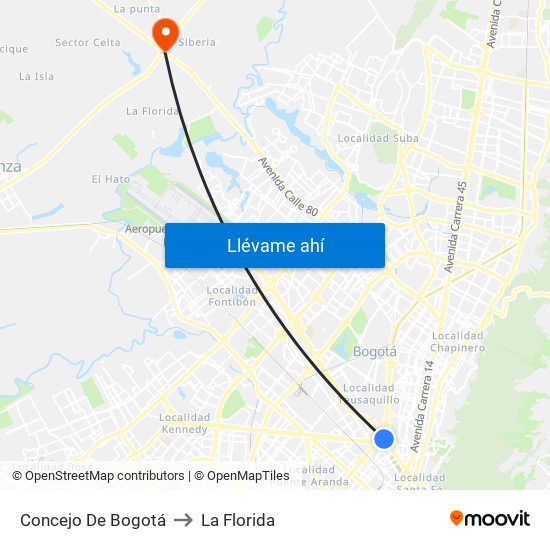 Concejo De Bogotá to La Florida map